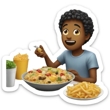 boy enjoying food indoors sticker