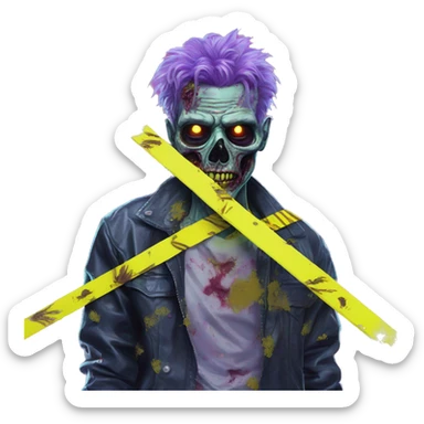 Zombie_ Vaporwave black holographic oilslick zombie yellow caution tape sticker