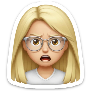 blonde girl with long hair, white glasses, angry sticker