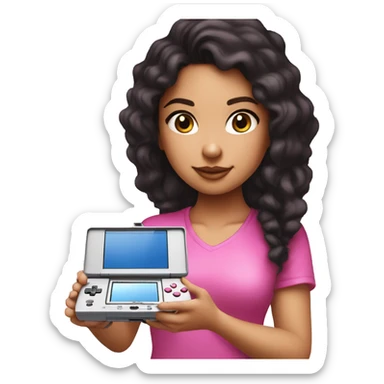 dark haired lightskin girl  playing pink nintendo ds sticker