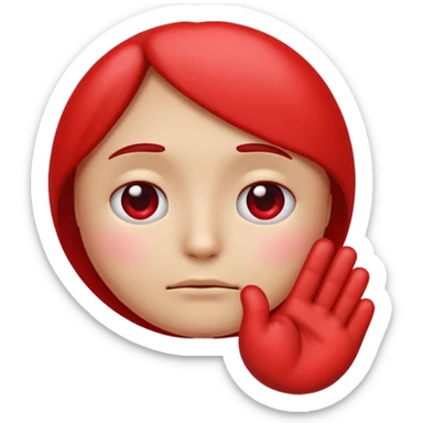 A red emoji that is sad and has a hand making a heart sticker