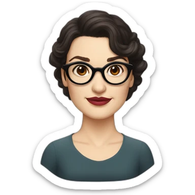 rachel weisz with round black glasses and a pimple in the middle of the forehead sticker