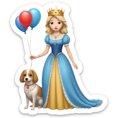 queen wearing dress, holding dog balloon sticker