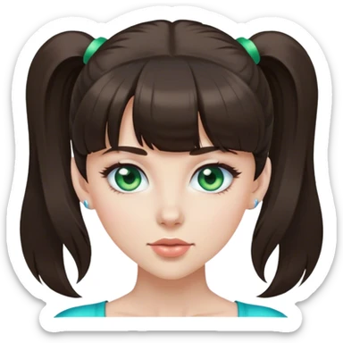 white brunette with high ponytail with bangs and green blue eyes sticker