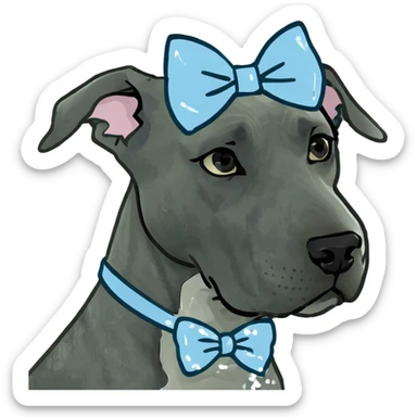 Blue Great Dane dog with a sparkly bow on its ear, 3D style sticker