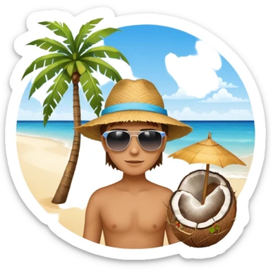 island with a coconut tree and beach sticker