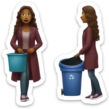 Beautiful burgundy long haired woman taking out the trash sticker