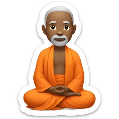 an old yogi with a peaceful and meditative expression. The character should be wearing an orange robe, symbolizing traditional yogic attire. The yogi can be sitting in a lotus position sticker