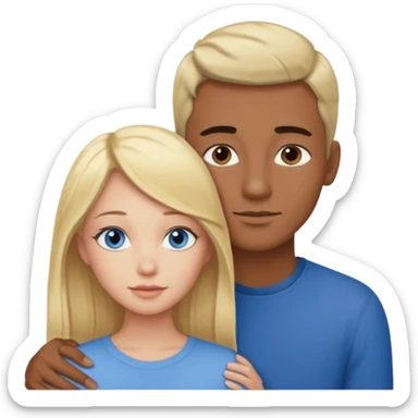 blonde hair blue eyes woman embracing a taller man who has brown skin and dark hair sticker