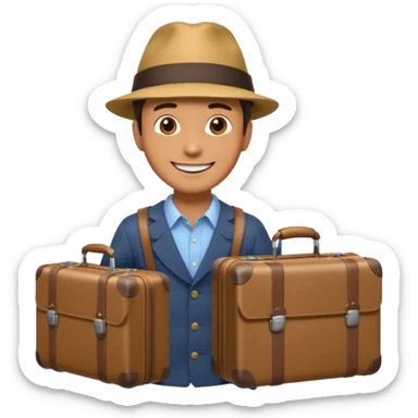 a man leaving bring suitcase sticker