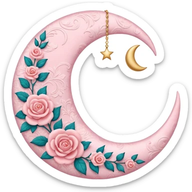 Rosy romantic pastel crescent damask moon sticker