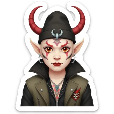 demon with tattoos, hat, jacket and horns sticker