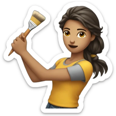 girl fighting with paintbrush sticker