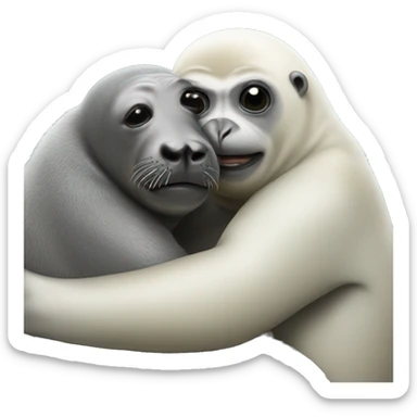 seal hugging ape sticker