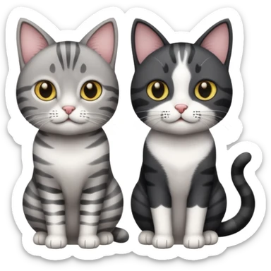 Gato gris atigrado y gato blanco con negro  sticker