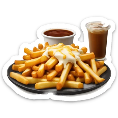 “Poutine with fries, cheese curds, and gravy, served in a simple and vibrant style.” sticker