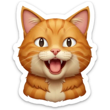 A high-resolution photo-realistic digital illustration of a solid ginger tabby cat, head titled up yawning sticker