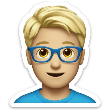 blond hair boy full dressed in blue with blue glasses sticker