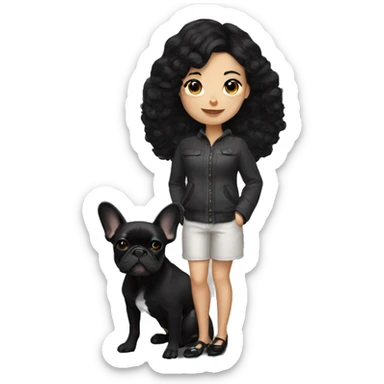 Woman with black hair and black French bulldog sticker