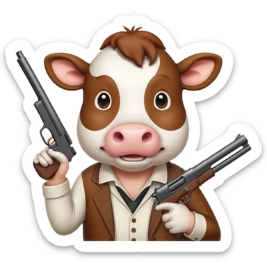cute cow holding a gun sticker