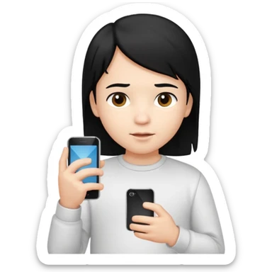 un niño de entre 3 - 10 años jugando con su celular (pelo negro y polo blanco) sticker