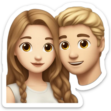 white skin girl with blue eyes and long light brown hair hugging white skin boyfriend with brown eyes and brown hair sticker