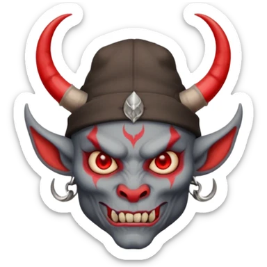 demon with tattoos, hat and horns sticker