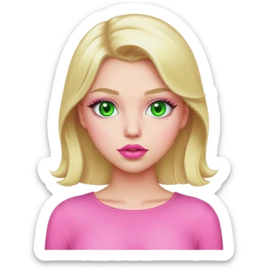blonde girl have green eyes big pink lips and pink outfit  sticker