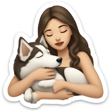 brunette Sleeping beauty girl with golden beige Husky sticker