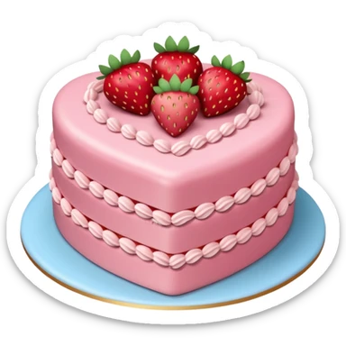 heart shaped birthday cake, layered, decorated with strawberries sticker