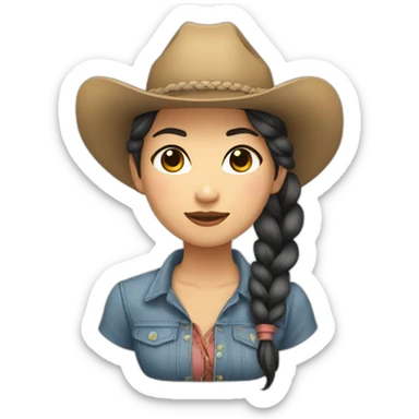 cowgirl asian braided hair sticker