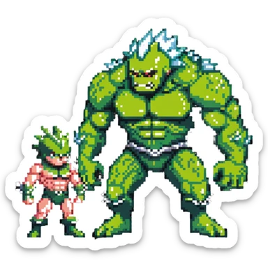 Hulk battling Abomination, muscular green hero versus spiky monster sticker