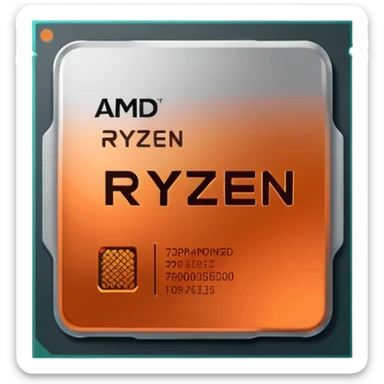 simplified processor with subtle AMD branding, AMD Ryzen 7000 CPU sticker