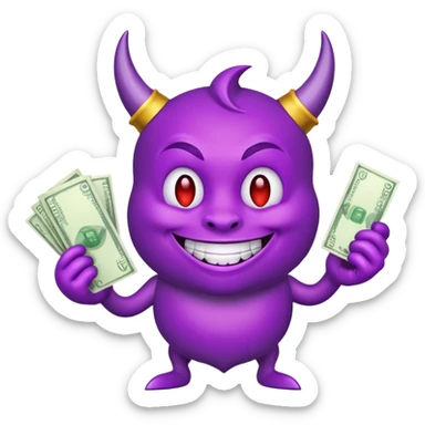 purple devil emoji with money. fun and light hearted, dont make the devil look evil sticker