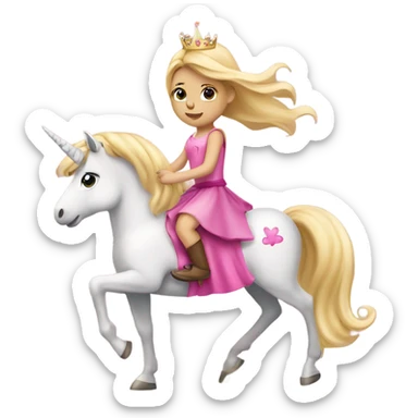 Blonde little girl in a princess skirt riding a pink unicorn  sticker