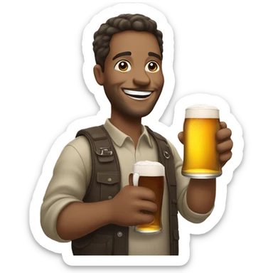 A happy guy drinking a beer looking at a phone sticker