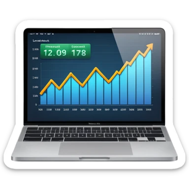 Create a macbook displaying financial charts and analytics dashboards on the screen. sticker
