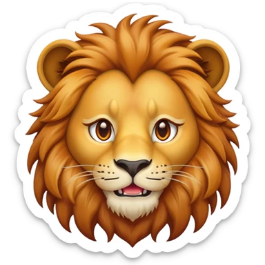 Cinematic Comical Lion Portrait Emoji, Head tilted dramatically with an exaggeratedly amused expression, featuring a striking tawny Fur with a flamboyant mane and wide, expressive amber eyes filled with playful disbelief, Simplified yet hilariously expressive features, highly detailed, glowing with a slightly sassy glow, high shine, dramatic yet playful, stylized with an air of cheeky jungle mischief, bright and endearing, soft glowing outline, capturing the essence of a spirited and over-the-top lion, so meme-worthy it feels like it could roar its way into internet fame instantly! sticker