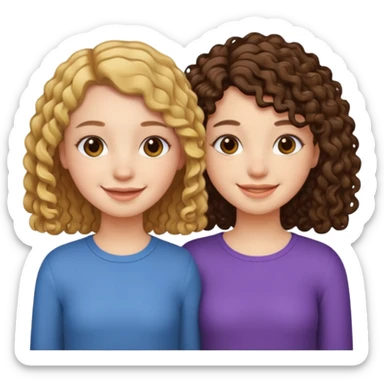 Best friends short straight hair girl and long curly hair girl sticker
