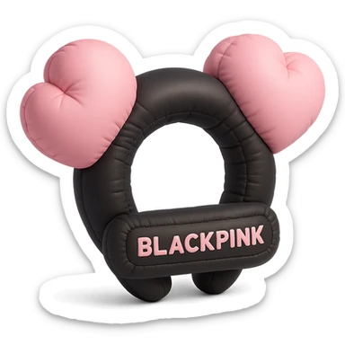 wearable object inspired by BLACKPINK, cushion style, black and pink colors, plush and cozy, could be a soft headband, wristband, or plush pin sticker