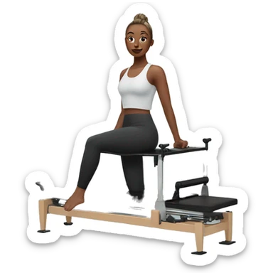 Girl on a Pilates reformer machine, wearing leggings and a top






 sticker