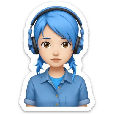Cute Girl with blue hair and headphones with button up shirt sticker