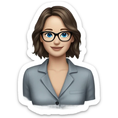 Brunette Jennifer Lawrence wearing black glasses and blue eyes happy  sticker