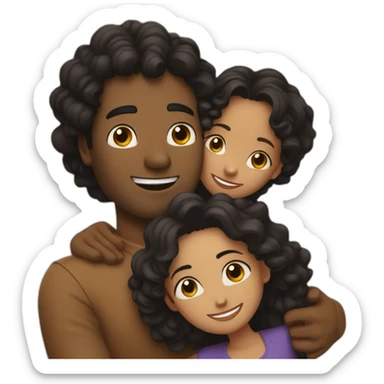 Hug between brown guy with straight black hair and a long curly brown hair woman sticker