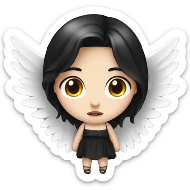 Crying tearing eyes pale skin black hair on the floor magical woman with angel wings  sticker