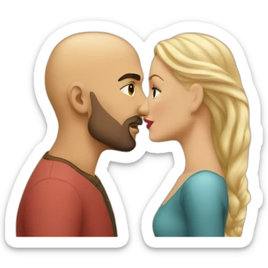 blond russian woman and bald arab guy kissing sticker