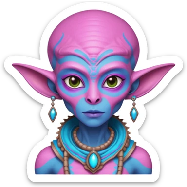alien living in desert, dressed like a desert alien, pink/blue colorful, accessories, just face  sticker