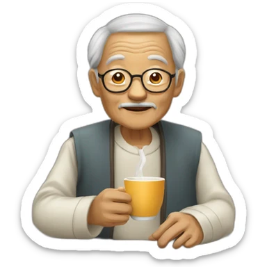 wise old man called jasmin mandaren who drinks tea with asian origin sticker