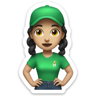 Make a brat inspired emoji that has charli xcx wearing a green brat shirt sticker