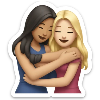 A blonde sister and a brunette sister together hugging sticker